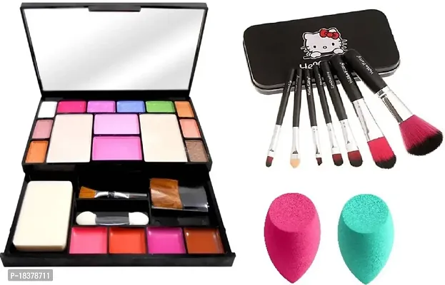 Fozzby Fashion Makeup Kit For Girls + Hello Kitty 7 pcs MAkeup Brushes + Menow Puff 2pcs