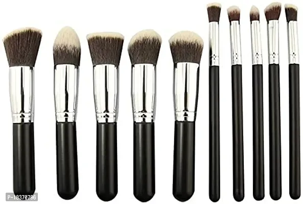 Women's  Girl's Makeup Brushes Set, Synthetic Foundation Face Powder Blush Eyeshadow Brush Makeup Brush Kit with Blender Sponge - (10Pcs - Black, Silver)-thumb2