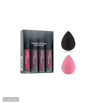 4X1 MATTE RED LIQUID LIPSTICK + MAKEUP BLENDER PUFF SPONGES ( PACK OF 2 )-thumb0