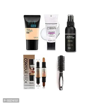 FOUNDATION 18ML, PRIMER 50ML, FIXER 100ML, CONTOUR STICK + S ROLLER COMB FOR HAIR STYLING FOR MEN  WOMEN