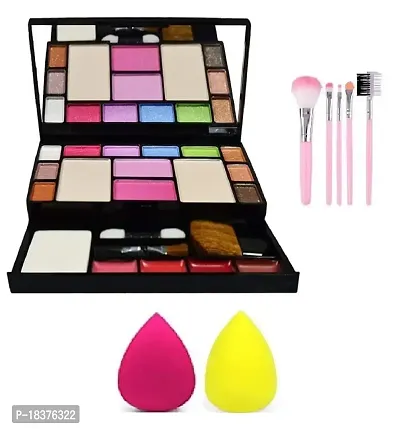 FOOZBY Makeup Kit (6171) + 5 Pcs Makeup Brush + 2 Pc Blender Puff Combo - Multicolor -(Pack of 8
