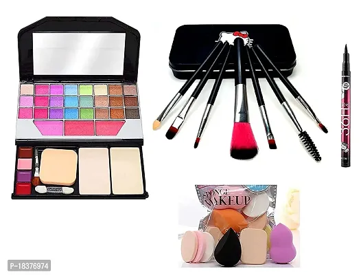 Beggie All-in-One Makeup Kit Set for Women's  Girl's for all Skin Type/Birthday Gift (Makeup Kit + Kitty Brush Set of 7 + Beauty Makeup Sponges + 1 Liquid Eyeliner)