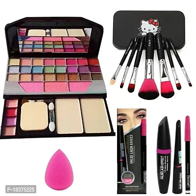 FOOZBY Combo Face Makeup Kit With 7pcs Makeup Brush Set Different Size With Tya 6155 Makeup Kit + 1 Pc Beauty Blender Puff And 3in1 (Kajal+mascara+eyeliner) (Set Of 7)