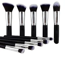 Women's  Girl's Soft Nylon Hair Bristle Makeup Brushes Set, Black-Silver - (Set of 10 Pcs)-thumb1