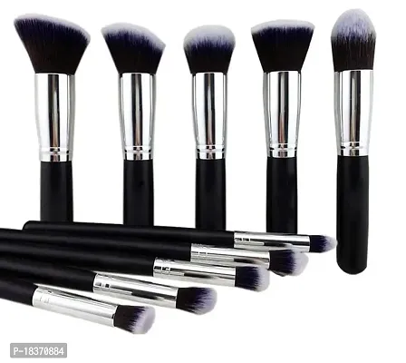 Women's  Girl's Soft Nylon Hair Bristle Makeup Brushes Set, Black-Silver - (Set of 10 Pcs)-thumb2