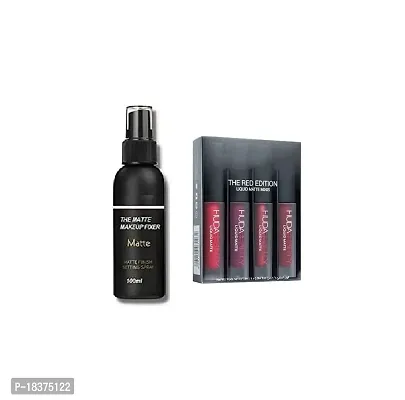 4X1 MATTE RED LIQUID LIPSTICK + FIXER 100ML FOR MAKEUP-thumb0