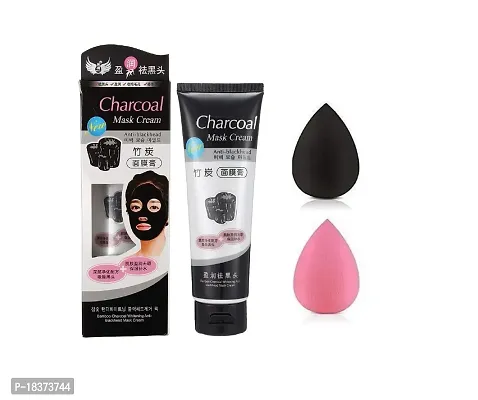 CHARCOAL BLACKHEAD MASK CREAM FOR CLEAN DIRT  OIL + MAKEUP BLENDER PUFF SPONGES ( PACK OF 2 )-thumb0