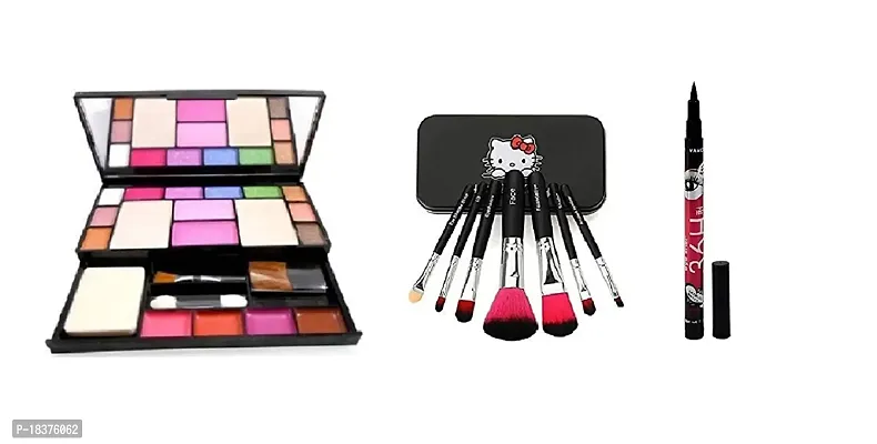 FOZZBY 6171 Makeup Kit With 7Pcs Makeup Brush Set(Black) And H36 Eyeliner