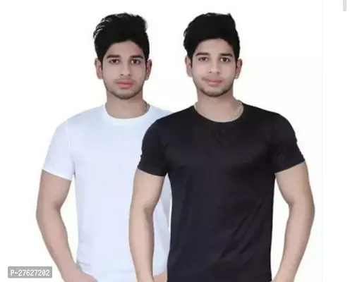 Reliable Polyester Solid Round Neck Tees For Men Pack Of 2-thumb0