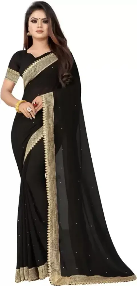 Georgette Embellished Lace Border Sarees with Blouse piece