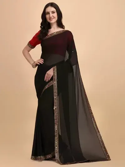 Georgette Mirror Lace Border Sarees with Blouse piece