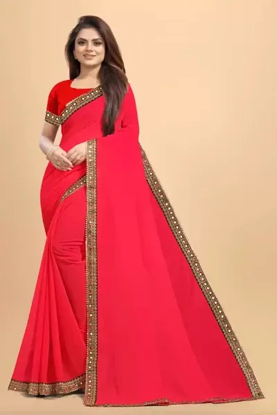 Georgette Mirror Lace Border Sarees with Blouse piece