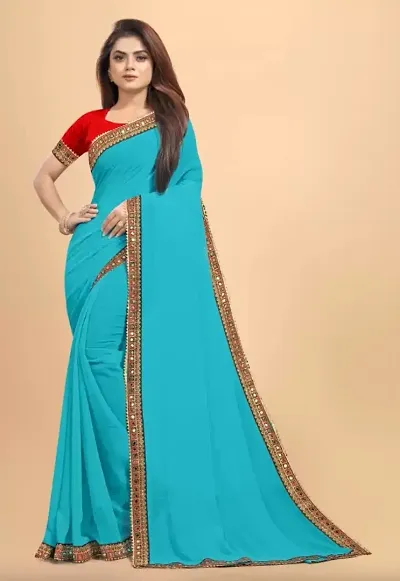 Georgette Mirror Lace Border Sarees with Blouse piece