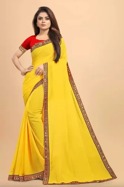 Georgette Mirror Lace Border Sarees with Blouse piece