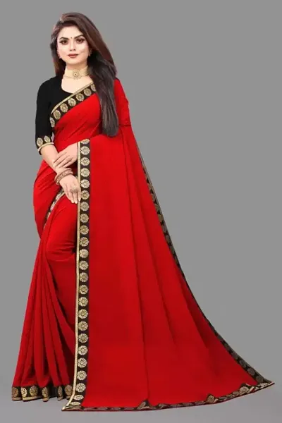 Solid Georgette Sarees With Blouse Piece