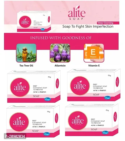 Alite Deep Cleansing Purifying Anti Acne Pimple Bathing Assorted Soap Enriched with Tea Tree Oil and Vitamin E For All Skin Type Combo Pack of 4 (75g Each)