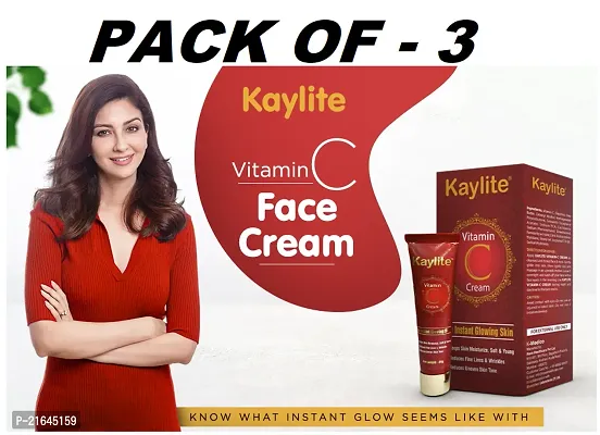 Kaylite Vitamin C Cream for Instant Glowing Reduces Fine Lines Wrinkles Brightening Face Cream for All Skin Types (30 Gm) Pack of 3