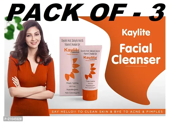 Kaylite Facial Cleanser anti acne face wash Salicylic acid and vitamin E-Acetate Gel, Oil Free,(Pack of 3) 180 ML