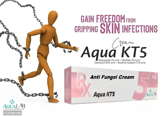 Aqua Kt-5 Anti Fungal Cream Pack of - 5 + Dermifresh Prickly Heat Talcum Powder 150g each Rose Fragrance-thumb2