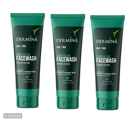 DERMINA Facewash With Salicylic Acid With Vitamin E Acetate Gel For Acne or Pimples Face Wash (60 g) Pack of - 3