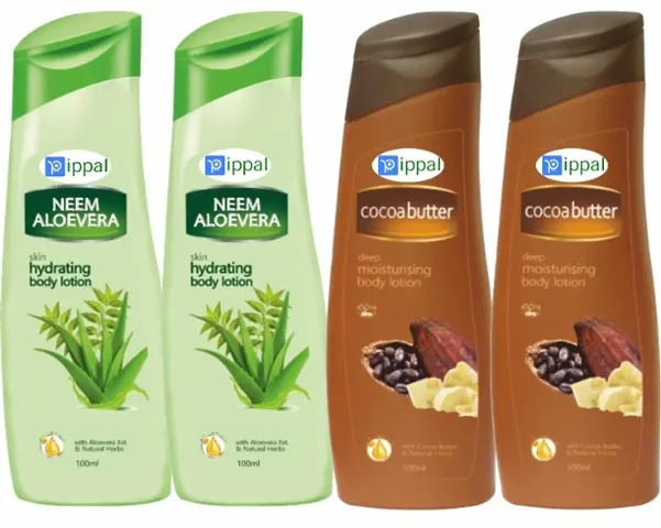 Neem Aloevera Skin Hydratingg Body Lotion 100Ml (Pack of 2) And CocoaButter Body Lotion 100Ml (Pack of 2)