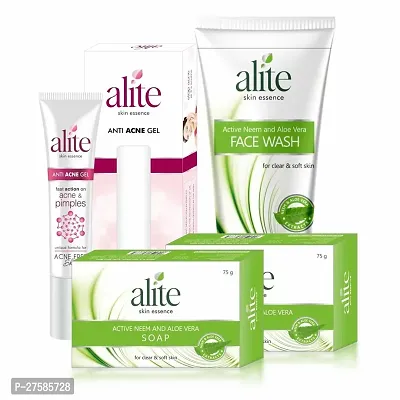 Alite Skin Care Combo Pack of 4 Anti Acne Gel(1)15g)| Neem  Aloevera Soap(2) 75g Each)| Neem  Aloevera Facewash(1)70g)