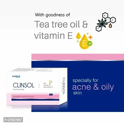 Clinsol Anti-Acne Soap For Acne And Pimple Free Skin, Tea Tree Oil And Vitamin E 75g Pack of - 5-thumb2