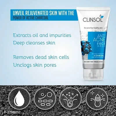 Clinsol Anti-Acne Charcoal Face Wash For Acne And Pimple Free Skin 70g Pack of - 6-thumb3