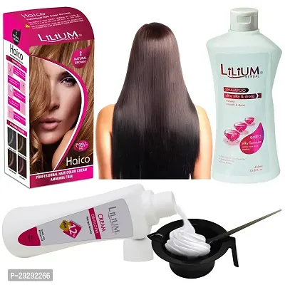 Hair Dye Kit Of Natural Brown Hair Colour Cream Developer White Shampoo Bowl Brush Pack Of 4