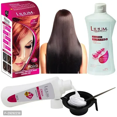 Hair Dye Kit Of Burgundy Hair Colour Cream Developer White Shampoo Bowl Brush Pack Of 4-thumb0