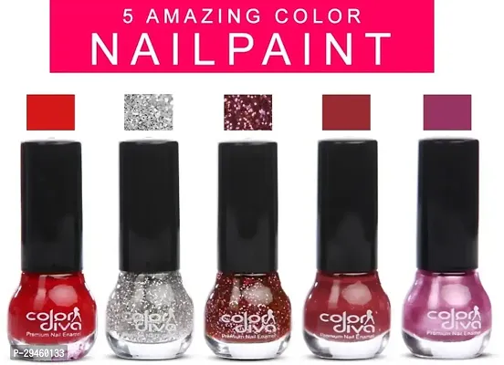 Amazing Nail Paint Pack Of 5 Red, Silver Sparkle, Maroon Sparkle, Maroon, Purple ()-thumb0