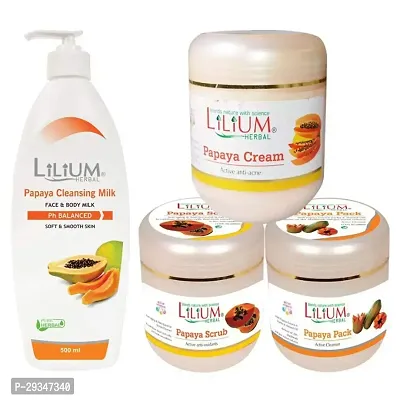 Lilium Herbal Papaya Skin Care Combo Cleansing Milk Cream Scrub Pack Set Of 4 Gc668-thumb0