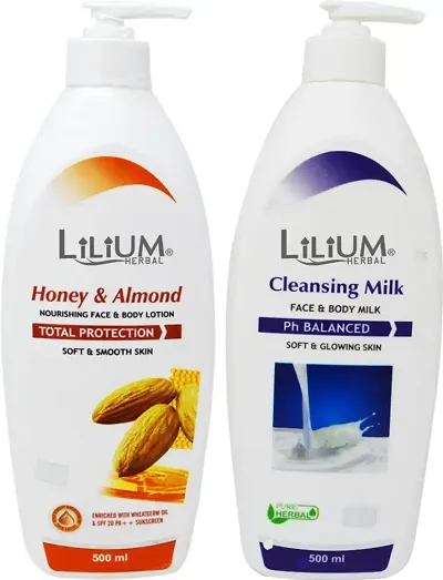 Lilium Honey And Almond Nourishing Face And Body Lotion With Regular Cleansing Milk 500 Ml Each 1000 Ml