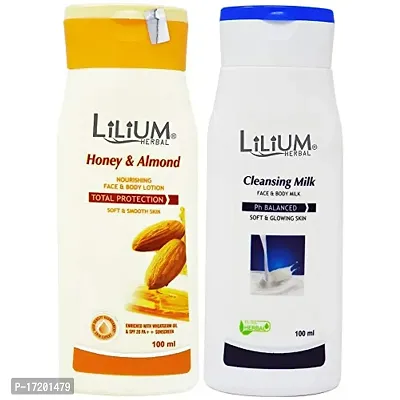 Lilium Honey  Almond Nourishing Face  Body Lotion with Regular Cleansing Milk, 100ml Each