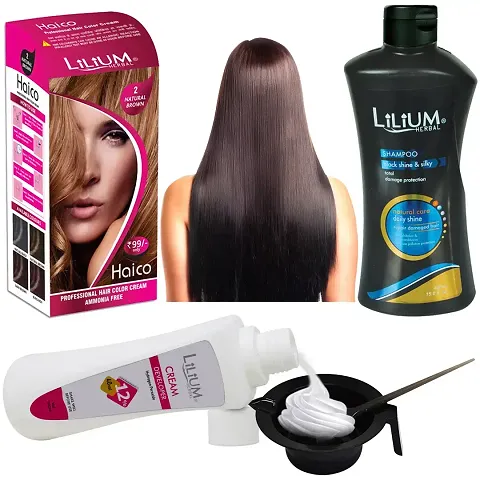 Hair Colour Combo Of Natural Brown Hair Colour Cream Developer Black Shampoo Bowl And Brush Pack Of 4