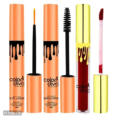 COLOR DIVA Waterproof  Long Lasting Eyeliner, Mascara  Sindoor, 6ml, (EM102-S101) Pack of 3