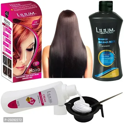 Super Sale Hair Colour Combo Of Burgundy Hair Colour Cream Developer Black Shampoo Bowl And Brush Pack Of 4-thumb0
