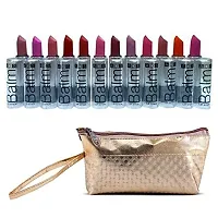 ADS Good Choice India Matte Lipstick Balm Mutlicolor Pack of 12 with Golden Makeup Pouch-thumb1