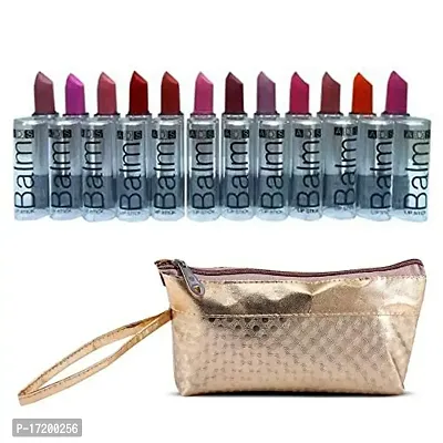 ADS Good Choice India Matte Lipstick Balm Mutlicolor Pack of 12 with Golden Makeup Pouch-thumb2