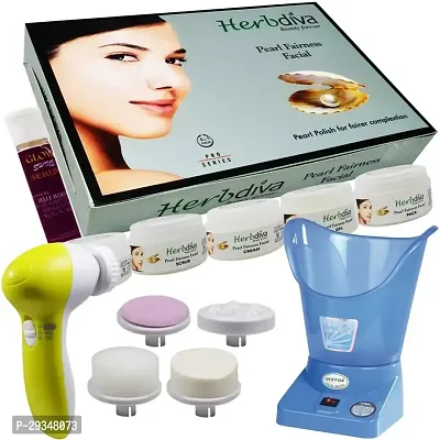 Adbeni Combo Herbdiva Pearl Facial Kit 270G Face Massager With Respiratory Steamer Pack Of 3 Gc1351