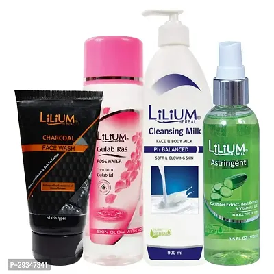 Adbeni Combo Lilium Cucumber Skin Toner Rose Water Cleansing Milk Charcoal Face Wash Pack Of 4 Gc894-thumb0