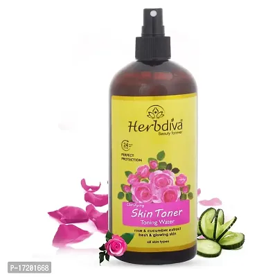 Herbdiva Clarifying Rose Skin Toner Toning Water 500ml|24 Hour Fresh Skin,Perfect Protection|Rose  Cucumber Extract|Fresh  Glowing Skin|All Skin Types.