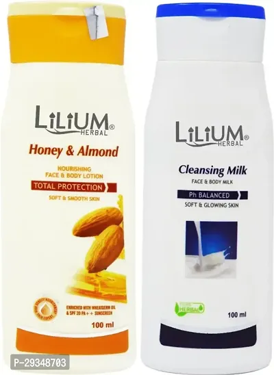 Lilium Honey And Almond Nourishing Face And Body Lotion With Regular Cleansing Milk 100 Ml Each 200 Ml