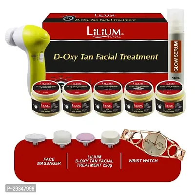 Lilium D Oxy Tan Facial Treatmnet Skin Expert Facial Kit 220Gm With Wrist Watch 5In1 Face Massager Pack Of 3-thumb0