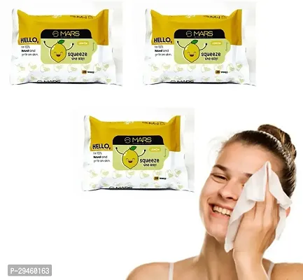 Mars Refreshing Lemon Facial Wipes, 3Pcs (75 Wipes), With Lilium Hand Cleanser (75 Tissues)