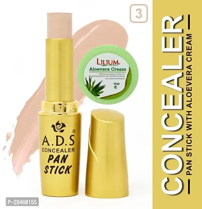 Ads Waterproof Concealer Pan Stick A1688-3 With Lilium Aloevera Cream Concealer (Beige, 20 G)-thumb0