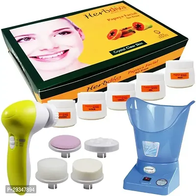 Adbeni Combo Herbdiva Papaya Facial Kit 500G Face Massager With Respiratory Steamer Pack Of 3 Gc1350-thumb0