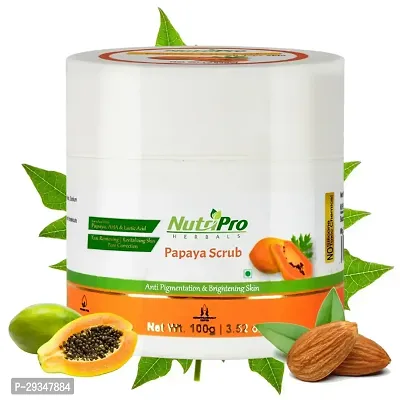 Nutripro Papaya Scrub Enriched With Papaya Walnut Vitamin E Tan Removing Revitalizing Skin Pore Correction Anti Pigmentation Brightening Skin Miniral Oil Cruelty Free 100Gm-thumb0