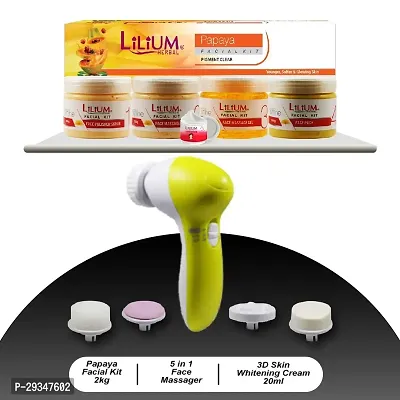 Lilium Papaya Facial Kit 2Kg With 5In1 Face Massager Skin Whitening Cream Pack Of 3-thumb0