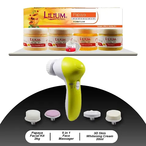 Lilium Papaya Facial Kit 2Kg With 5In1 Face Massager Skin Whitening Cream Pack Of 3